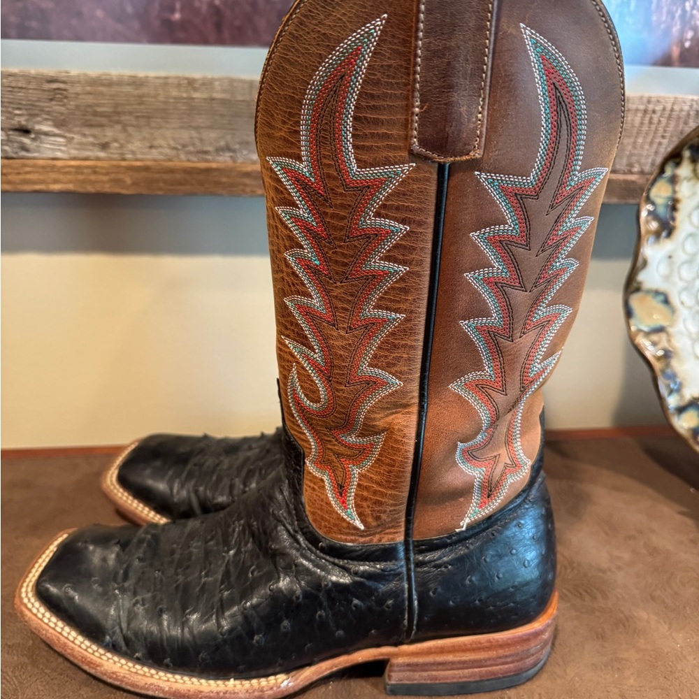 Macie Bean Brown & Black Women's Western Cowboy Boots with Red Stitching